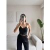 Askılı Taşlı Crop - SİYAH