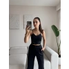 Askılı Taşlı Crop - SİYAH