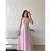Askılı Ters Dikiş Keten Elbise - PEMBE