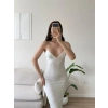 Askılı V Yaka Premium Elbise - BEYAZ