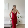 Askılı V Yaka Premium Elbise - KIRMIZI