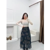 Astarlı Desenli Şifon Etek - LACİVERT