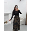 Astarlı Desenli Şifon Etek - SİYAH