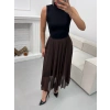 Astarlı Pileli Şifon Etek - KAHVE