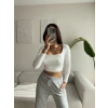 Astarlı U Yaka Crop - BEYAZ