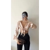 Saten Bağlamalı Crop Bluz-BRONZ