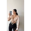 Saten Bağlamalı Crop Bluz-BRONZ