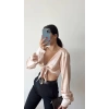 Saten Bağlamalı Crop Bluz-BRONZ