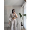 Bağlamalı Crop & Pantolon Takım - BEJ