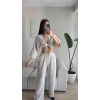 Bağlamalı Crop & Pantolon Takım - BEJ