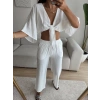 Bağlamalı Crop & Pantolon Takım - BEYAZ