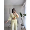 Bağlamalı Crop & Pantolon Takım - SARI