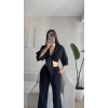 Bağlamalı Crop & Pantolon Takım - SİYAH