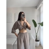 Bağlamalı Crop & Pantolon Takım - VİZON