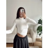 Balıkçı Yaka Buzzy Crop - BEYAZ