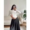 Balıkçı Yaka Buzzy Crop - BEYAZ