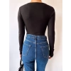 Balıkçı Yaka Büzgülü Crop Bluz-SİYAH