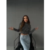 Balıkçı Yaka Çizgili Crop Bluz-SİYAH