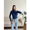 Balıkçı Yaka Drapeli Bluz - LACİVERT