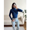 Balıkçı Yaka Drapeli Bluz - LACİVERT
