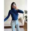 Balıkçı Yaka Drapeli Bluz - LACİVERT