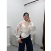 Balıkçı Yaka Şifon Bodysuit - BEYAZ