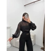 Balıkçı Yaka Şifon Bodysuit - SİYAH
