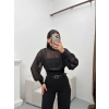Balıkçı Yaka Şifon Bodysuit - SİYAH