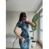 Batik Detay Uzun Elbise-MAVİ