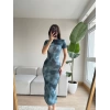 Batik Detay Uzun Elbise-MAVİ