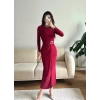 Bel Aksesuar Long Elbise - BORDO