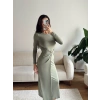 Bel Aksesuar Long Elbise - YEŞİL