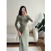 Bel Aksesuar Long Elbise - YEŞİL