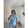 Bel Bağlamalı Kruvaze Gömlek - MAVİ