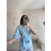 Bel Bağlamalı Kruvaze Gömlek - MAVİ