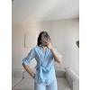Bel Bağlamalı Kruvaze Gömlek - MAVİ