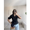 Bel Bağlamalı Kruvaze Gömlek - SİYAH