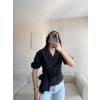 Bel Bağlamalı Kruvaze Gömlek - SİYAH