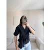 Bel Bağlamalı Kruvaze Gömlek - SİYAH
