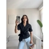 Bel Bağlamalı Kruvaze Gömlek - SİYAH