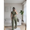 Bel Büzgülü Crop & Pantolon Takım - HAKİ