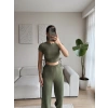 Bel Büzgülü Crop & Pantolon Takım - HAKİ