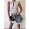 Bel Dekolte Crop Hırka-BEYAZ