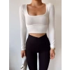 Bel Detay U Yaka Crop Bluz-BEYAZ