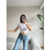 Bel Halka Detay Crop T-shirt-BEYAZ