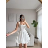 Bel Korse Balon Etek Elbise - BEYAZ