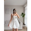 Bel Korse Balon Etek Elbise - BEYAZ