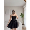 Bel Korse Balon Etek Elbise - SİYAH