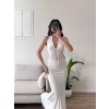 Bel Korse Maxi Elbise - BEYAZ