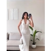 Bel Korse Maxi Elbise - BEYAZ